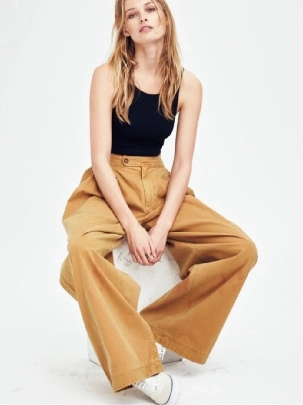 NWT Free People Liberty High Waist Wide Leg Trousers Pleated Caramel Sz 0